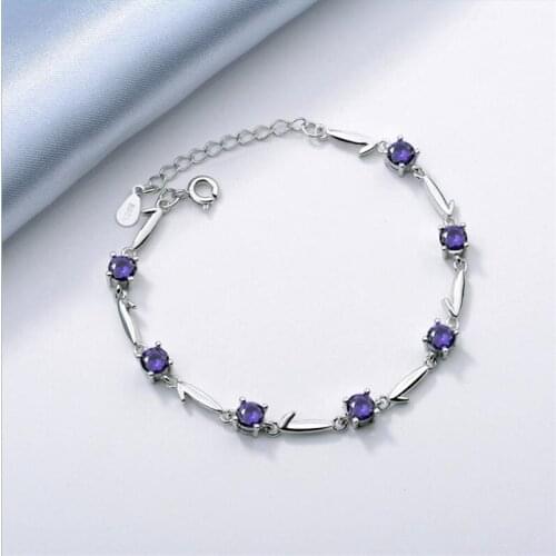 Top Quality Silver 925 Sterling Bracelets Girl Jewelry Shiny CZ Purple Accessories Women Bangles Female Popular Birthday Gift