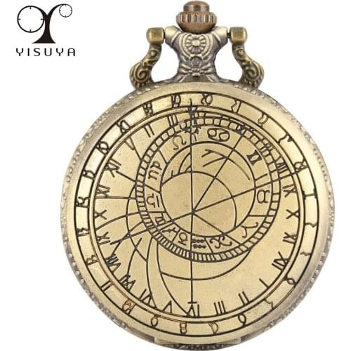 Compass Pattern Display Bronze Quartz Pocket Watch Necklace Retro Clock Full Hunter Pendant Pocket Watches Sweater Chain Gifts
