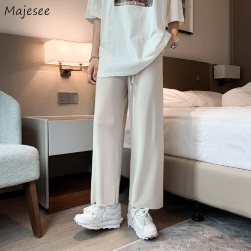 Men Wide Leg Pants Thin Soft Breathable Casual Summer Daily All-match Ankle-length Male Student Trousers Trendy Large Size S-3XL