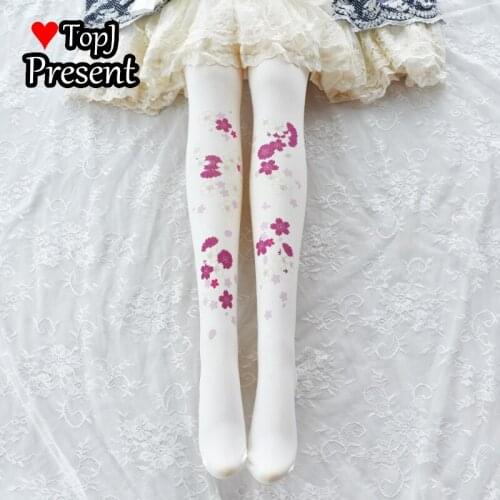 Japanese and breezy lolita stockings Cherry Blossom girl Lolita socks soft girl schoolgirl pantyhose