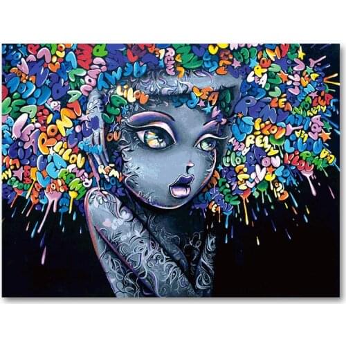 COLORFULBOY Modern Creative Abstract Girl Graffiti Canvas Painting For Kids Room Wall Art Posters And Prints Wall Pictures Decor