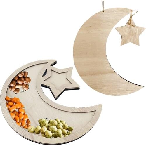 Wooden Moon Ramadan Decoration Home Tableware Decoration Dessert Pastry Nut Serving Tray Ramadan Party Food Display Holder