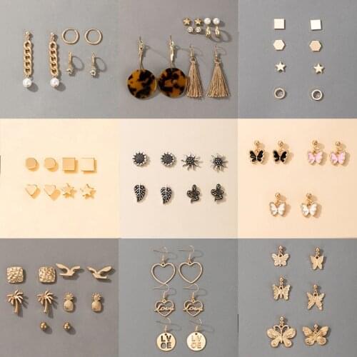 Docona 11 Styles Bohemia Snake Butterfly Drop Earring Sets for Women Fashion Dripping Oil Heart Geometric Earrings Party Jewelry