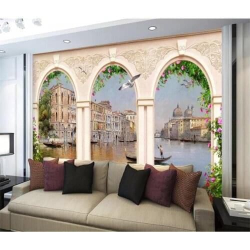 Photo 3d wall mural wallpaper Europe marble pillar build oil painting watery city TV sofa backdrop bedroom 3d wall mural
