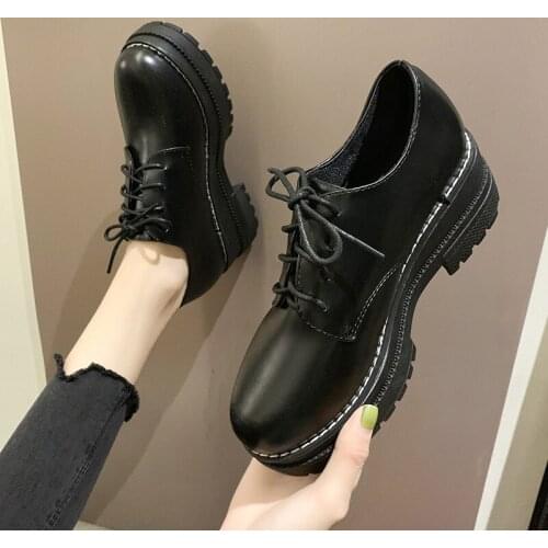 Round Toe Women Shoes Autumn Casual Female Sneakers Oxfords Womens Flats Soft Clogs Platform British Style Fall New Leather