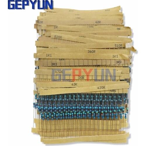 400pcs/lot 1/4W Metal Film Resistor Assortment Kit 10ohm - 1M ohm 1% Resistance set 1K/10K/4.7K/470/680 ohm electronic resistors