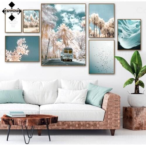 Beautiful Scenery Landscape Picture Pink Nordic Wall Art Poster Floating Reeds Canvas Painting No Frame Decoration Home Interior