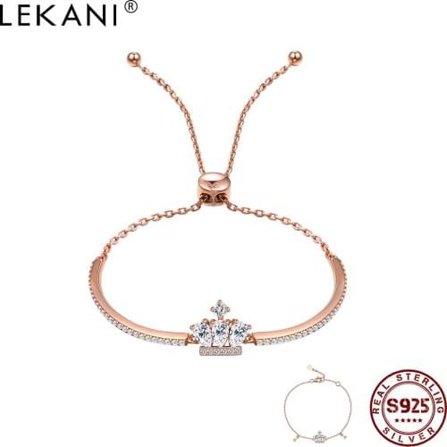 LEKANI 925 Silver Bracelet Women Rose Gold Elegant Crown Princess Bracelets & Bangle Girl Ladies Bride Wedding Fine Jewelry