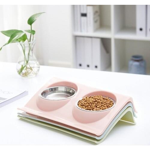 Pet Bowls Pet Food Water Feeder Double Stainless Steel Bowls Splash-Proof Cat Drinking Feeding Dog Accessories