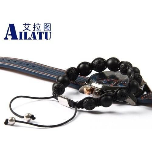 Ailatu Fashion Natural Lava Rock Stone with Matte Stone Beads Healing Balance Prayer Macrame Bracelet for Mens Gift Jewelry