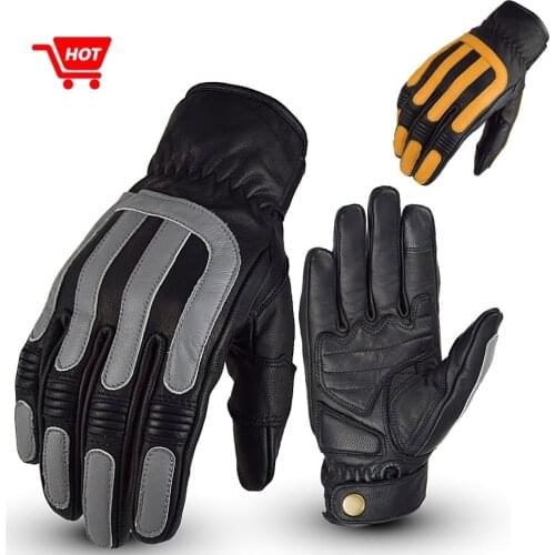 Motorcycle Gloves Vintage Gray Man Racing Genuine Leather Motorbike Yellow Road Racing Team Glove Summer MTB Breathable