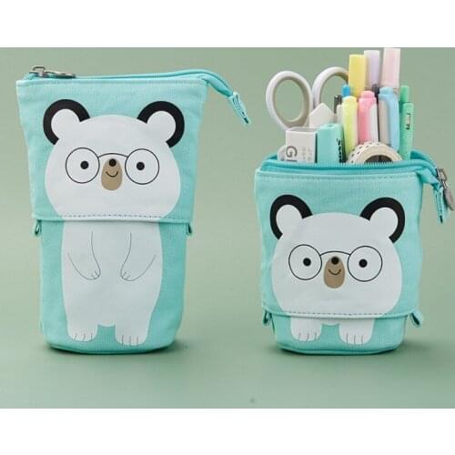 Cartoon Telescopic Cartoon Animal Stand Up Zipper Pencil Bag Stationery Patchwork Pouch for Boys Girls