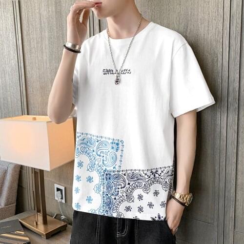 Mens Short-Sleeved 2021 New T-Shirt Mens Breathable Loose Version Pure Cotton T-Shirt Round Neck Half-Sleeved T-Shirt Men