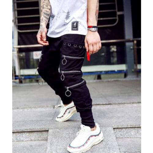Men Boys Baggy Pants Zipper Tide Hip Hop Mens Fashion joggers harem pants Mens Loose Collapse Trousers streetwear Bottoms XXL
