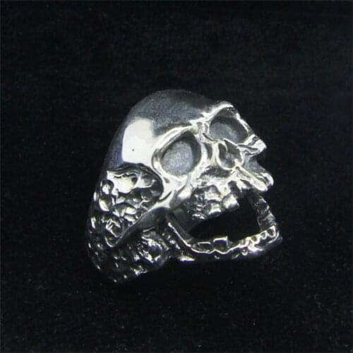 Big 100% Real 925 Stering Silver Death Ghost Ring Top Quality Fashion Mens Big Walking Skull Ring