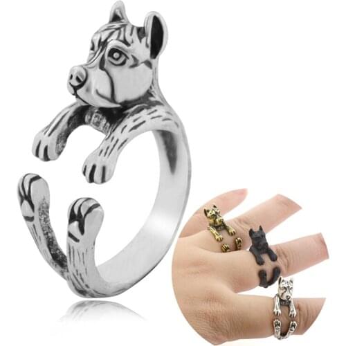 New Retro Pit Bull Terrier Anillos Dog Ring Boho Animals Anel Masculino Couple Rings For Women Men Jewelry Anniversary Gift