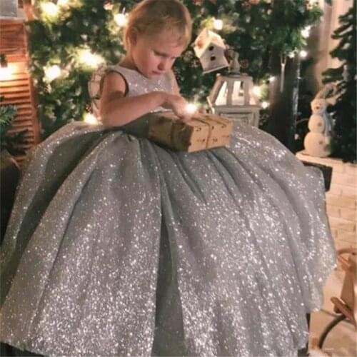 New Flower Girl Dresses Ball Gown Sequined Off the Shoulder First Pageant Communion Gowns Princess Dresses Custom