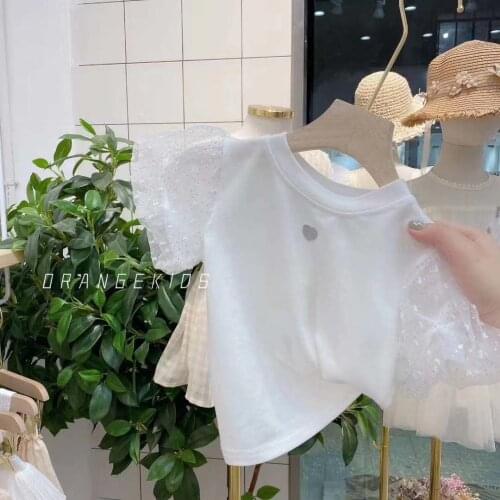 Baby Girl Clothes Spring Summer Girl Kid Tops Lace Patchwork Puff Sleeve T-shirt Comfortable Cute Baby Clothes Children Clothing