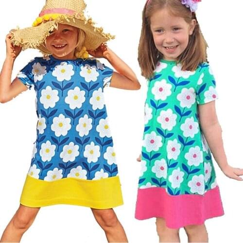 Floral Baby Girl Dresses Children Clothes Flower Fashion Girls Jumpers Kids Dress Costumes Summer Outfits Beach Clothing Shirts