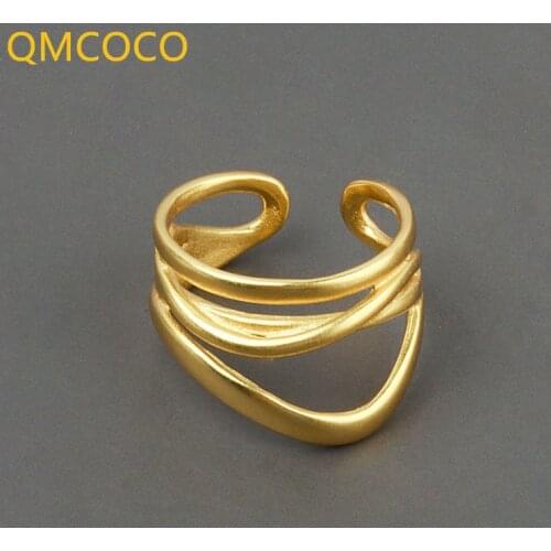 QMCOCO Korean Simple Creative Design Multi-Layer Irregular Twist Matte Ring INS Fashion Personality 925 Silver Index Finger Ring