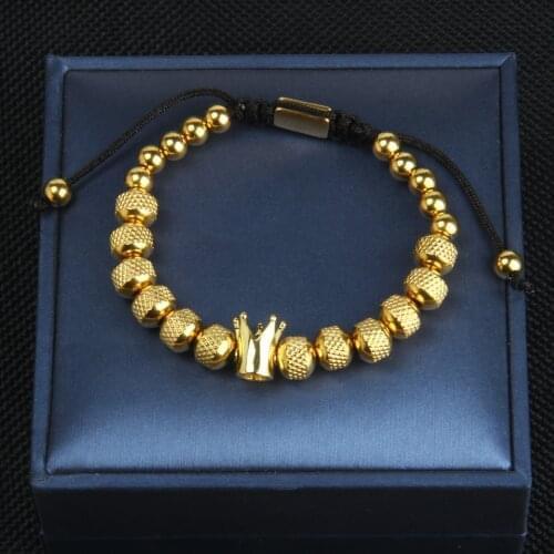 Luxury Roman Royal Crown Charm Bracelet Stainless Steel Unique Design Men Fashion Braided Adjustable Bangle Jewelry Gift