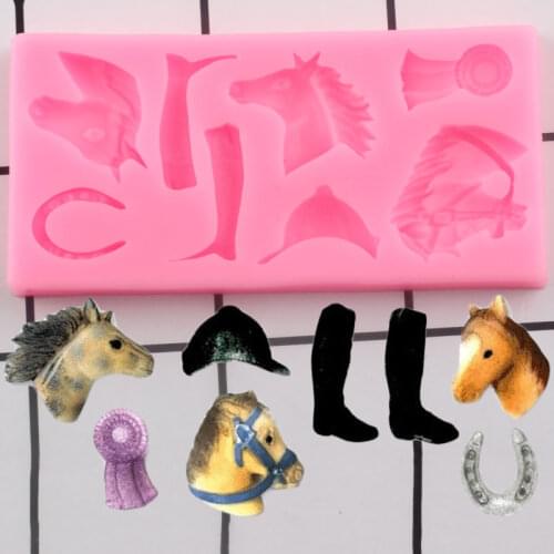 Horse Riding Sports Silicone Molds Horse Shoes Boots Hats Cupcake Topper Fondant Cake Decorating Tools Chocolate Gumpaste Moulds