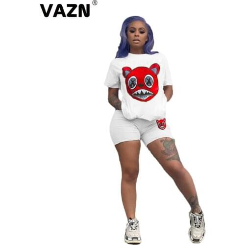 VAZN 2020 Summer Hot Energy Plus Size Casual Daily Young Tracksuits Short Sleeve Group Short Pants Slim Women 2 Piece Set