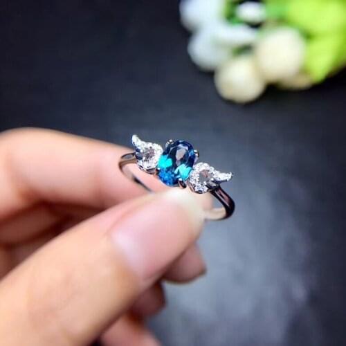 Natural blue topaz gem Ring S925 silver natural gemstone ring Beautiful Lovely Wing angel woman gift party fine jewelry