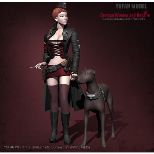 Yufan Model 1/24 Resin Figure Kits Sexy female soldier and dog self-assembled YFWW-1878