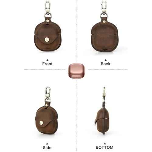 For Samsung Galaxy Buds Live Headset Crazy Horse Cowhide Leather Storage Bag Protective Cover Storage Pouch Earphone Shell Case