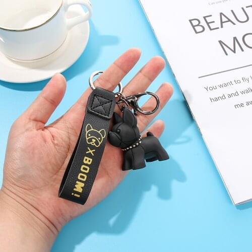 Bulldog Pendant Keychains Fahsion Dog Strap Keychain for Women Bag Car Key Ring Lobster Clasp Key Chain Jewelry Gift 2021