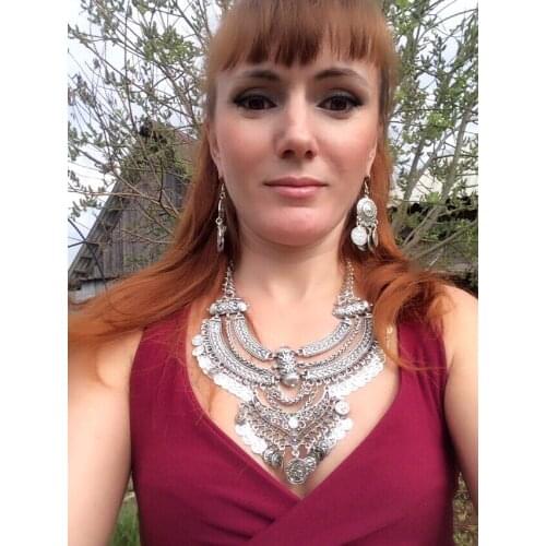 Boho Big Choker Necklace Women Inlaid Carving Jewelry Vintage Necklaces Metal Chain Choker Coin Pendant Statement Necklaces