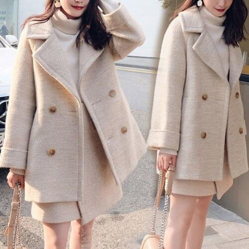 Women Lady Long Sleeve Button Warm Coat with Fashion Skirt for Autumn Winter Party -OPK