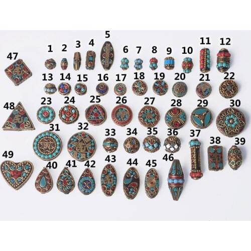 Handmade Nepalese Buddhist Tibetan Brass Metal & Clay Loose Craft Beads for Necklace Jewelry Making DIY