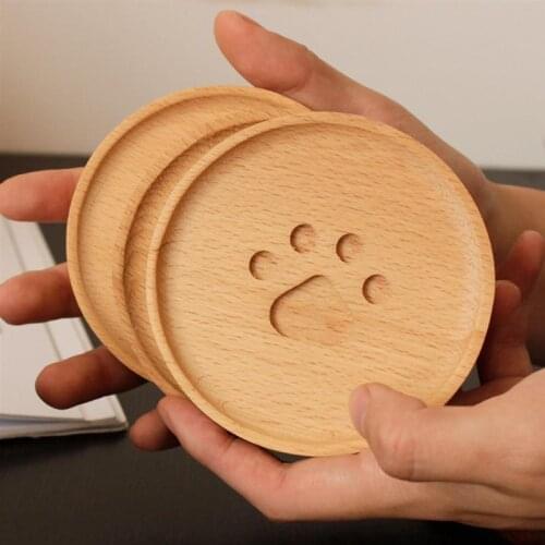 2PCS Wooden Coasters Creative Bear Paw Drink Cup Coaster Tea Mat Round Placemats Bottle Cup Accessories