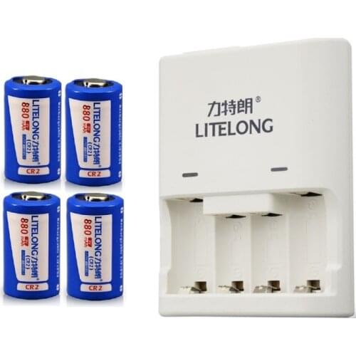 4pcs 880mAh 3v CR2 rechargeable LiFePO4 battery lithium battery+1pcs Dedicated charger