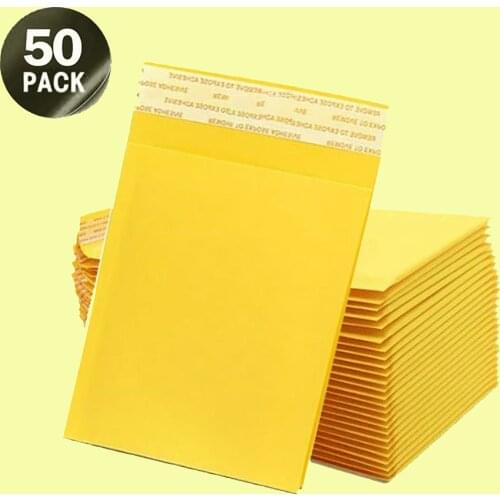 50pcs Yellow Kraft Paper Shipping Bubble Padded Mailing Envelopes for Mailer Gift Packaging Self Seal Courier Storage Bags