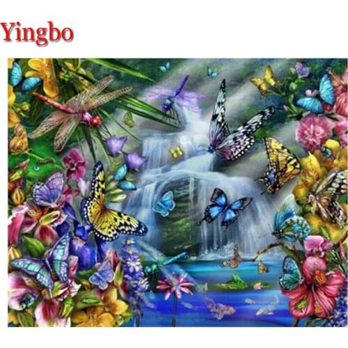 Butterfly Waterfall Landscape Diamond Painting Cross Stitch Diamond Embroidery Full Set Diamond Mosaic Rhinestone Decorations