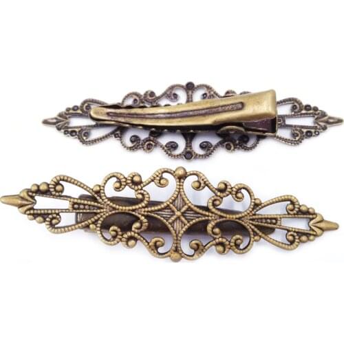 Antique Bronze 120piece 15x57mm Filigree Pad Hair Clips Hairgrips accessories Duckbill Clip Jewelry Findings Wholesale HCF01