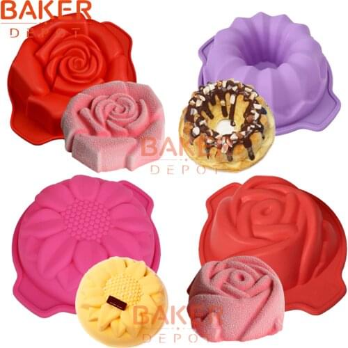 BAKER DEPOT Silicone Small Cake Mold Rose Flower Pudding Biscuit Soap Mold Cake Bakeware Baking tool pastry mould DIY Valentine