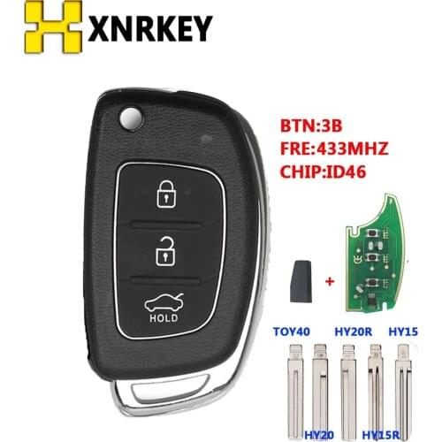 XNRKEY For Hyundai Elantra 2014 2015 2016 Flip Remote Control Car Key Fob 3 Buttons 433Mhz ID46, OKA-865T