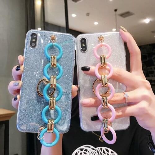 For iPhone 11 Pro Max 11Pro XS Max SE 2020 XR X 7 8 6 6S Plus Case Bracelet Chain Bling Soft Holder Ring Cover Hand Strap Funda