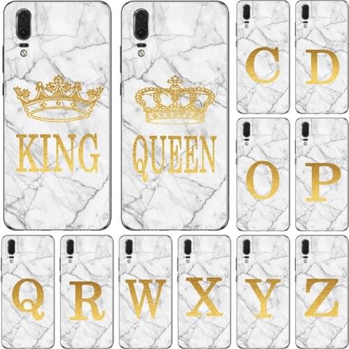 Phone case For Huawei P20 Pro Ascend P10 Plus Lite Nova 3e White Marble Golden English Letter Fashion Name Back Cover Shell