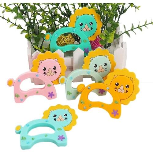 Chenkai 10PCS Silicone Lion Teether DIY Baby Rattle Pacifier Dummy Teething Nursing Animal Pendant Jewelry Sensory Toy BPA Free