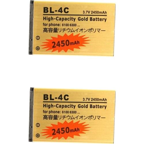 Ciszean 2pcs/lot 2450mAh BL-4C BL 4C BL4C Gold Replacement Battery For Nokia 6100 6300 C1-00 C2-05 X2 6021 7180 3118 6136 6110