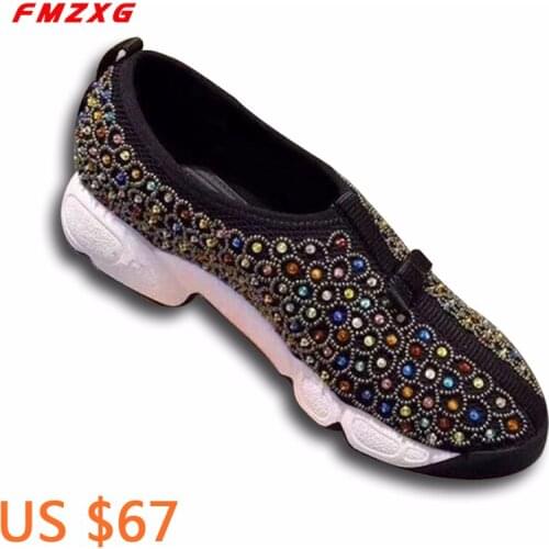 Shoes Woman Flats Mesh Espadrilles Slip On Shoes For Women Sneakers Luxury Brand Round Toe Casual Crystal Loafers Platform Shoes