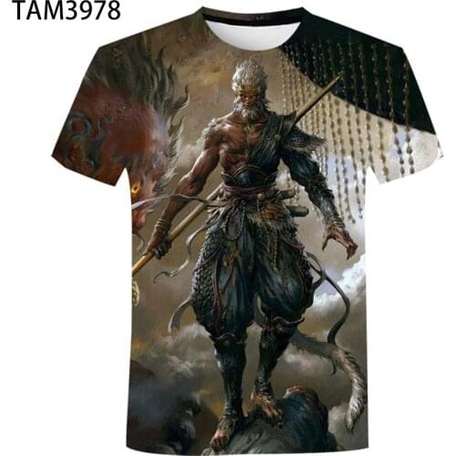 Mens T-shirt 3D Chinese Style Anime Cool Summer Round Neck Short Sleeve Childrens Wear Original Oversized Street Casual Top