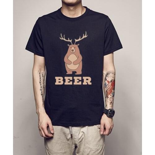 Funny Beer Bear Deer Mens Fashion T Shirts Friends Tv Print T Shirt Male Clothing Man Fitness Casual T-Shirts Men Cotton T Shirt