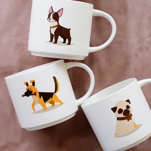 Cute cartoon dog pattern ceramic mug Simple and small fresh ceramic milk mugs Shepherd dog Pug coffee cup