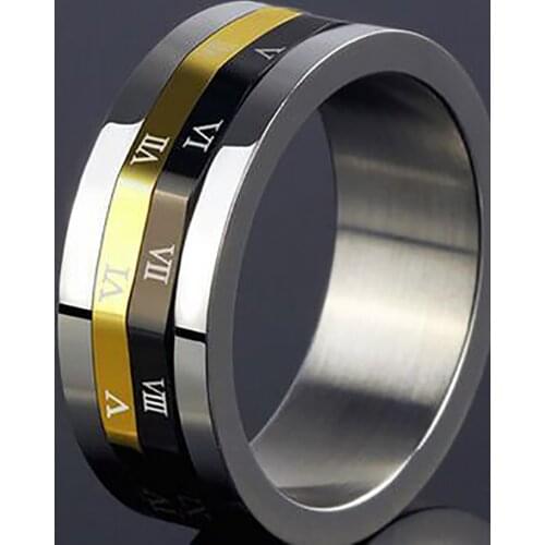 New Arrival Titanium Steel Couple Spinner Roman Numeral Rings Stainless Steel Rotating Ring 3 Colors Calendar Spinner Ring Men